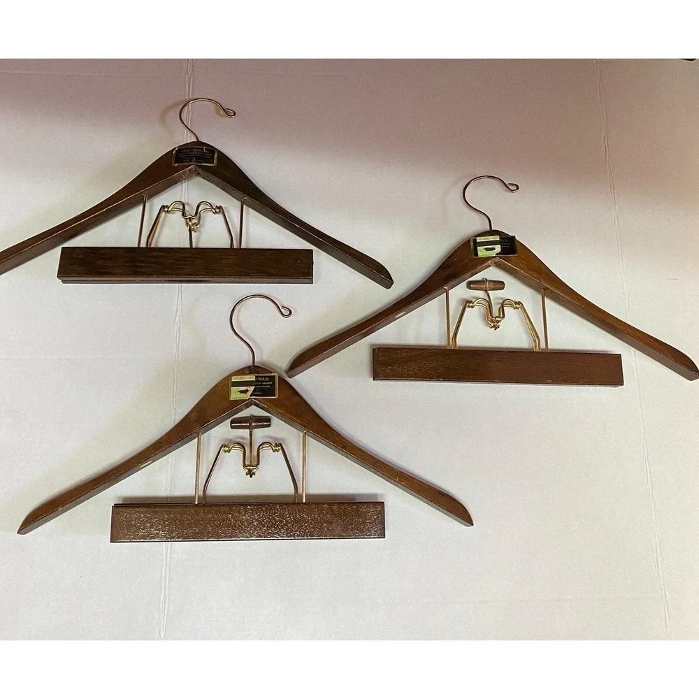 Vintage Wooden Metal Suit Hangers Mid Century Modern Lot of 3 Made in Taiwan